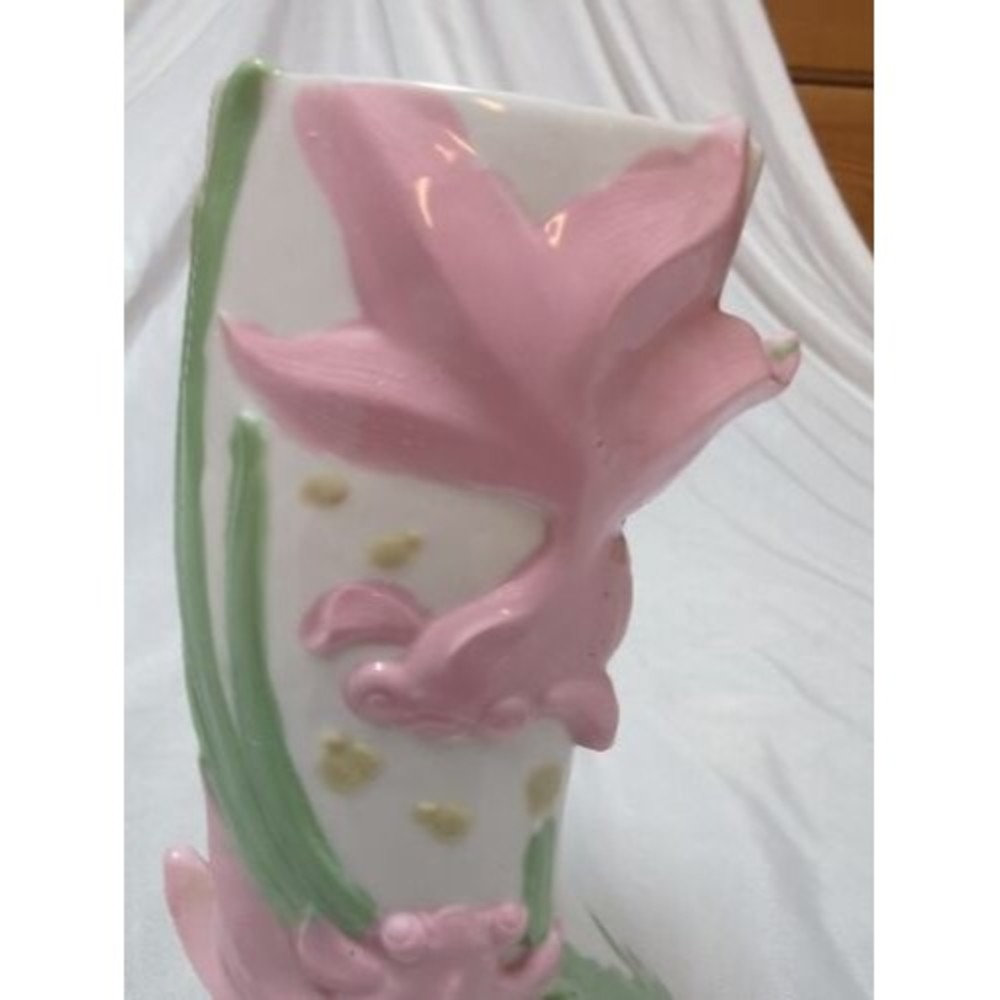 Vintage Goldfish Beta Fish Curve Ceramic Vase 6" Pink Green Made In China - Picture 2 of 11